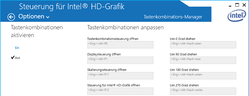 Intel HD Tastenkombinations-Manager